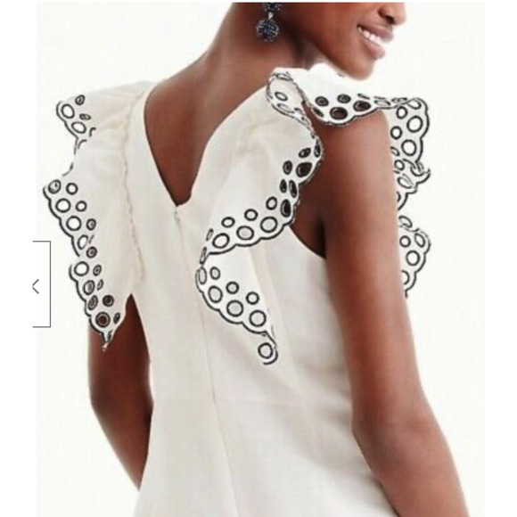 J Crew Collection Ivory Linen Blend Ruffle-Shoulder Eyelet‎ Shift Dress~ Size 00 - Picture 3 of 5